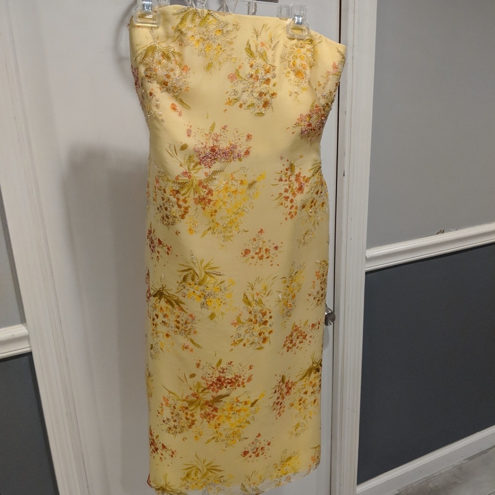 Kay unger a line chifon dress pale yellow wbeads